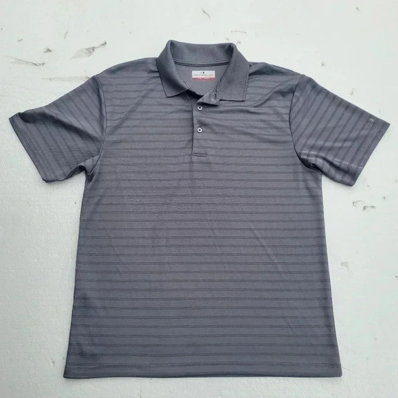 Grand Slam Men's Polo Shirt Short Sleeve Gray Striped Black Golf Stretch Size M - Picture 1 of 9